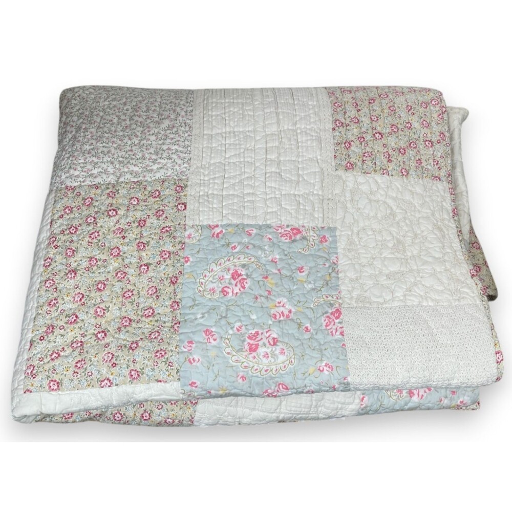 Pottery Barn Patchwork King Quilt Multicolor Floral Cotton Cottage 104x86
